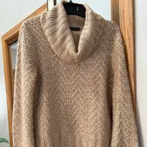 Peruvian Connection Cotton Blend Open Weave Cowl Neck Sweater